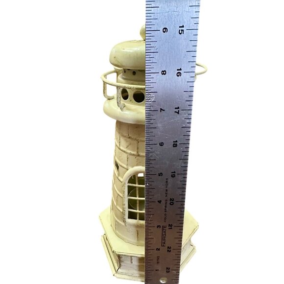 Lighthouse Candle Votive Holder Distressed Off White Metal 9.25" High Nautical - Picture 8 of 8